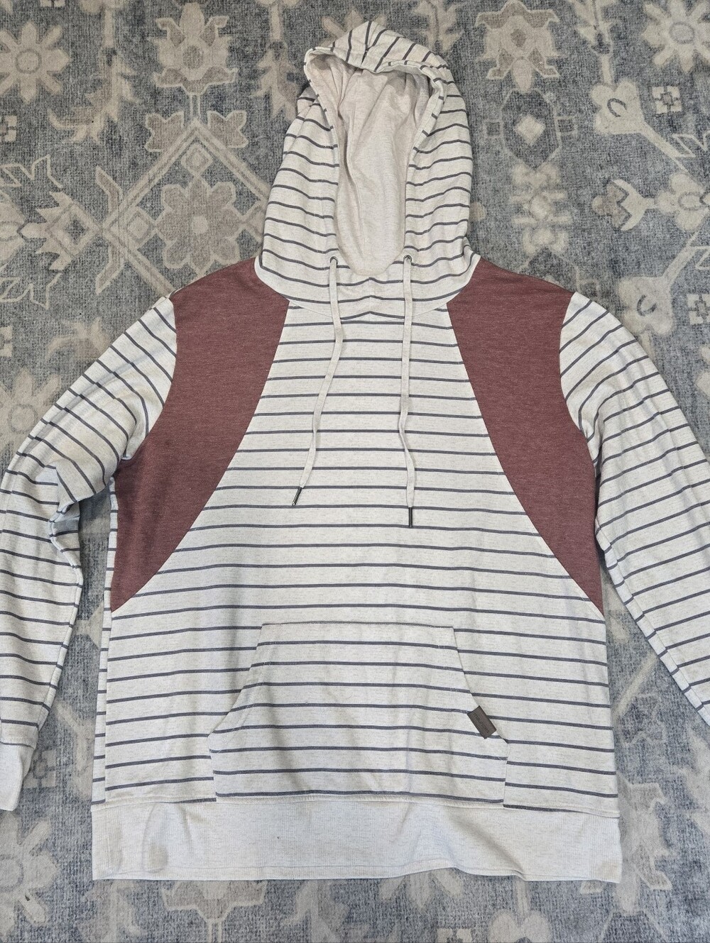 Maurices Women's Striped Hooded Pullover with Maroon Shoulder Panels